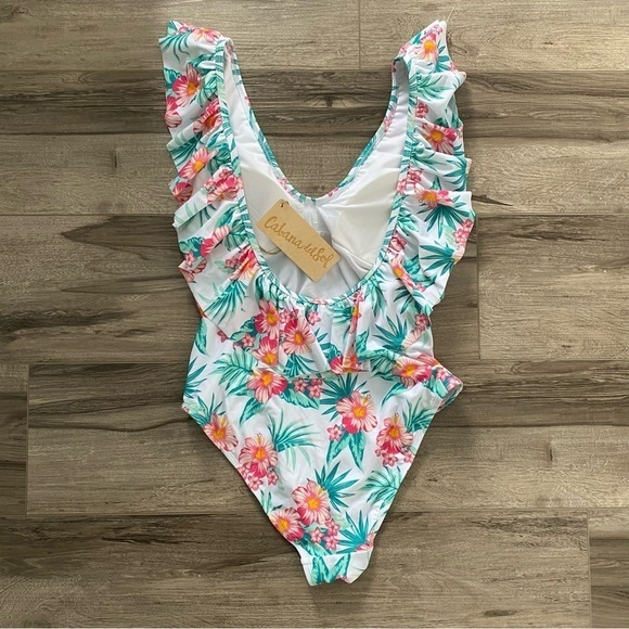 NEW Cabana Del Sol Rifle Trim One Piece Swimsuit White Pink Women’s Size Medium - Picture 4 of 8